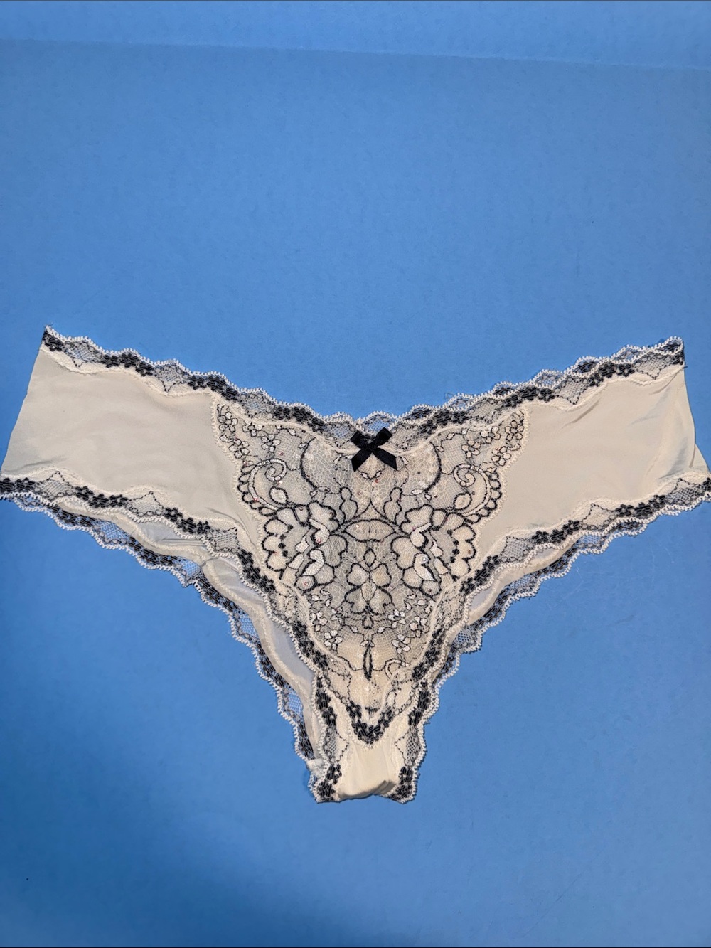 Victoria's Secret Cream Bikini Panty with Black Lace Trim
